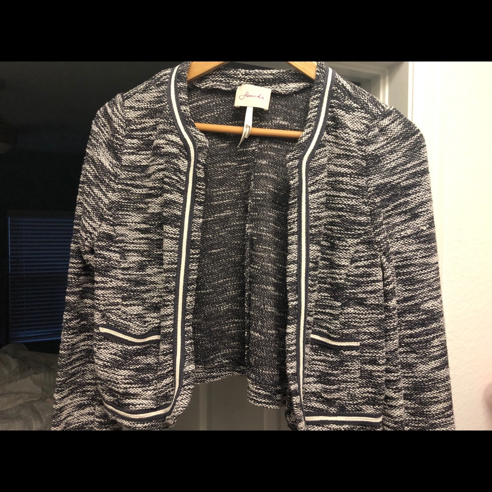 Colbalt Blue and Cream Tweed Cropped Blazer